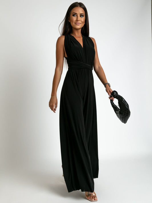 Women's Jumpsuit – Sleeveless – Wrap V-Neckline – Wide Legs – Comfortable Fit