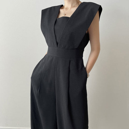 Women's Jumpsuit – Sleeveless – Square Neck – High Waist – Wide Legs – Full Length