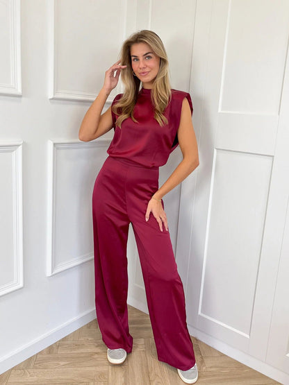 Women's Jumpsuit – Satin-like Fabric – Wide Legs – Sleeveless – Open Back – Relaxed Fit