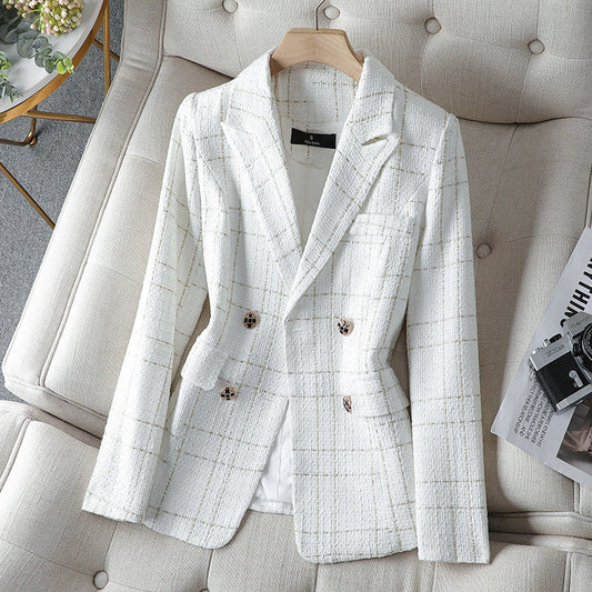 Women's Blazer – Tailored Fit – Tweed Texture – Double-Breasted – Check Pattern