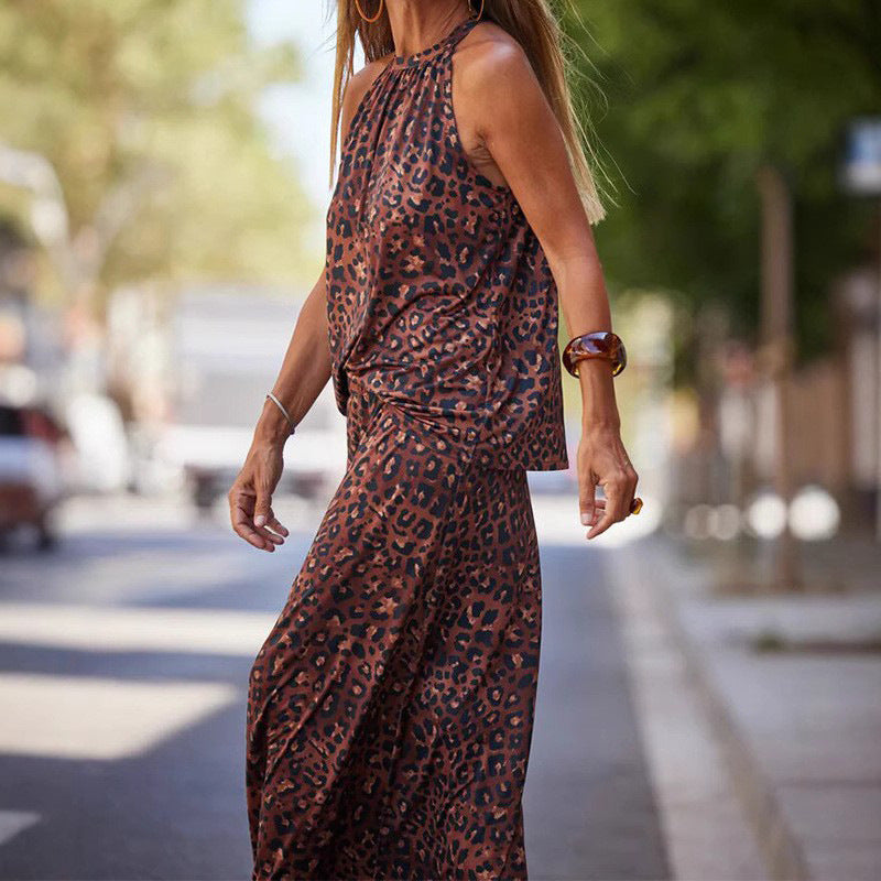 Women's Two-Piece Set – Halterneck Top and Long A-line Skirt – Light and Breathable