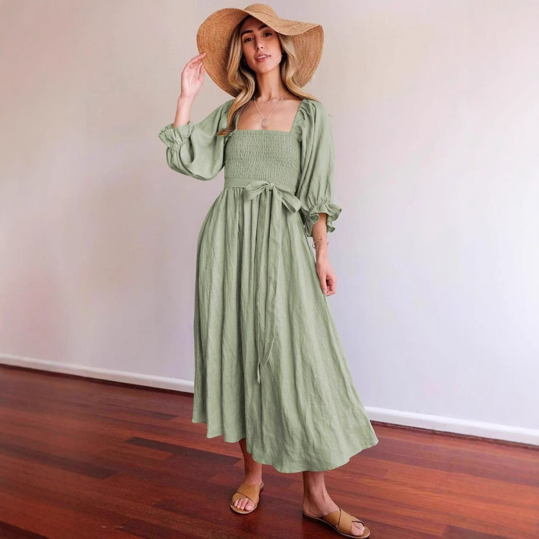 Dress for Women – Smocked Waist – A-line Cut – Puff Sleeves – Reversible Design