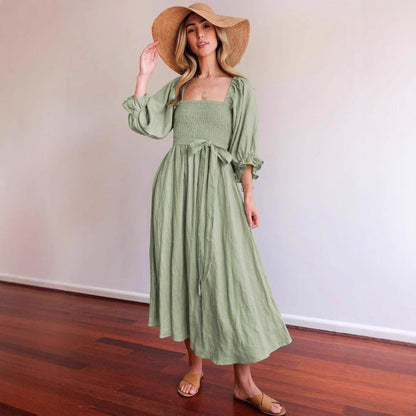 Dress for Women – Smocked Waist – A-line Cut – Puff Sleeves – Reversible Design