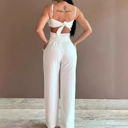 Women's Jumpsuit – Wide Leg – Spaghetti Straps – Bow Detail – Low Back