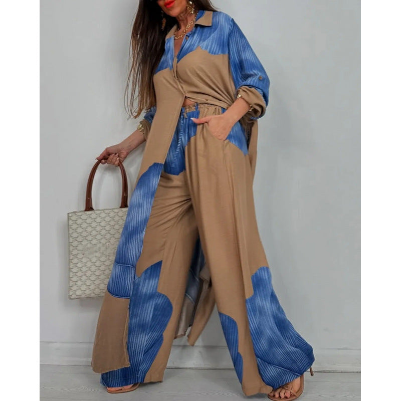 Women's Two-Piece Set – Long Shirt with Relaxed Fit – Wide Airy Trousers