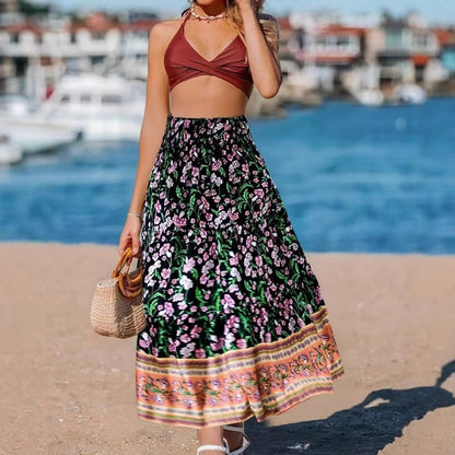 Women's Maxi Dress – Strapless Bandeau Top – Bohemian Pattern – Light and Comfortable