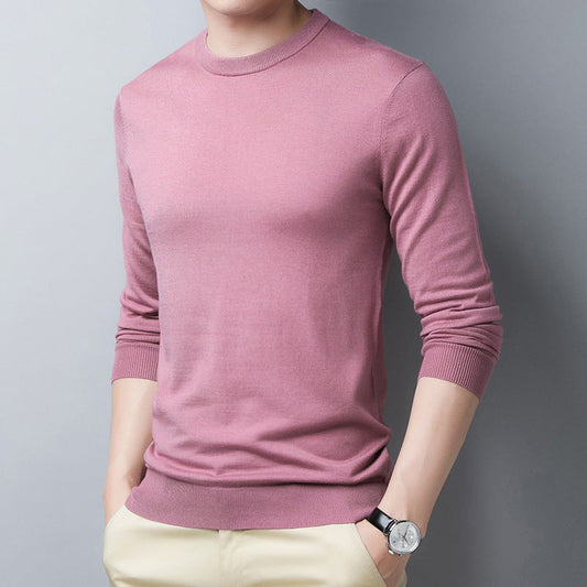 Men's Long-Sleeve T-Shirt – Slim Fit – Wool Silk – Crew Neck with Ribbed Trim