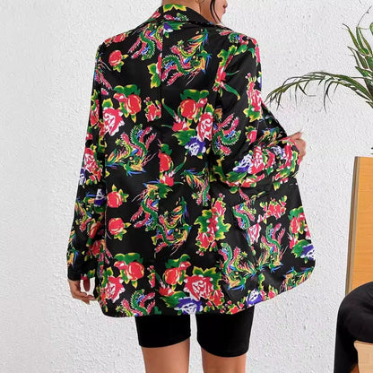 Women's Blazer – Slim Fit – Tailored Cut – Floral Print – Soft Glossy Fabric
