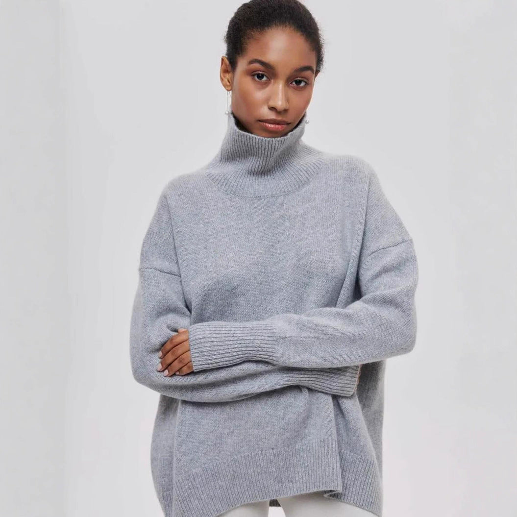 Women's Sweater – High Neck – Oversized Fit – Soft Knit – Ribbed Edges