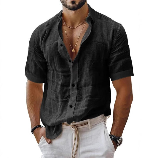 Men's Shirt with Lapel – Breathable Fabric – Relaxed Fit – Short Sleeve – Chest Pocket