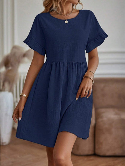 Dress for Women – Cotton Linen Blend – Loose Fit – Ruffle Sleeves – Knee-Length Casual