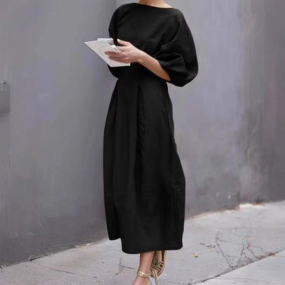 Dress woman – long dress – loose fit – puff sleeves – round neck – breathable fabric