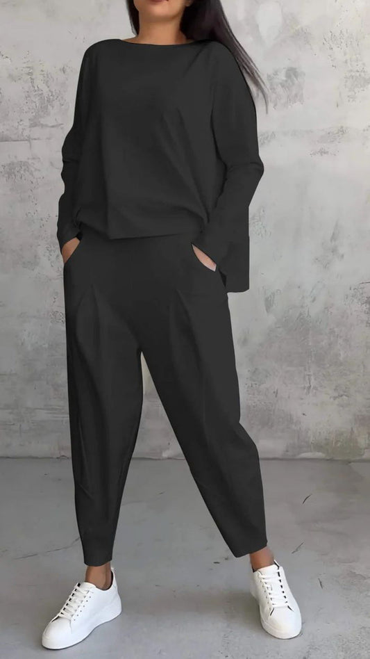 Women's Pantsuit – Slim Fit – Breathable Set with Long-Sleeved Top and Slim Pants