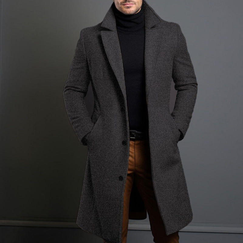 Men's Trench Coat – Tailored Fit – Wool Blend – Single-Breasted – Knee-Length