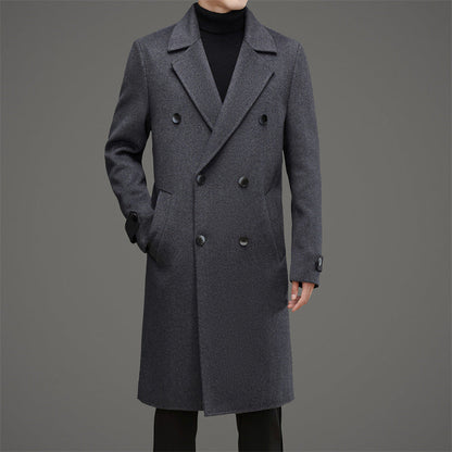 Men's Coat – Wool – Double-Breasted – Tailored Fit – Mid-Length – Wide Lapel