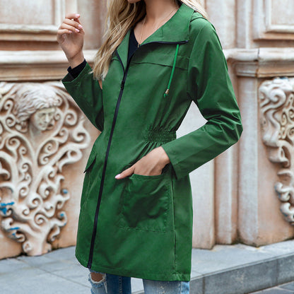 Women's Rain Jacket – Water-Repellent – Hood – Waist Adjustment – Light Mid-Length Fit