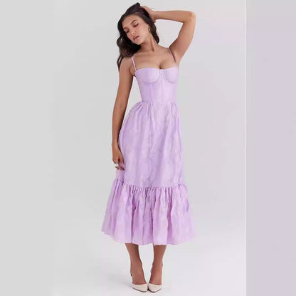 Dress for Women – Midi Length – Fitted Bodice – Sleeveless – Ruffle Skirt