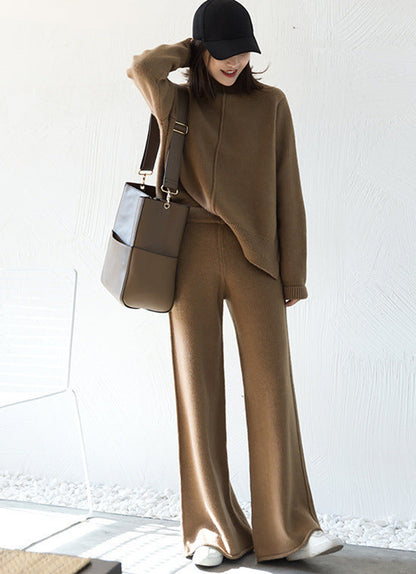 Women's Knit Set – Relaxed Sweater – Wide Pants – Soft Wool Feel