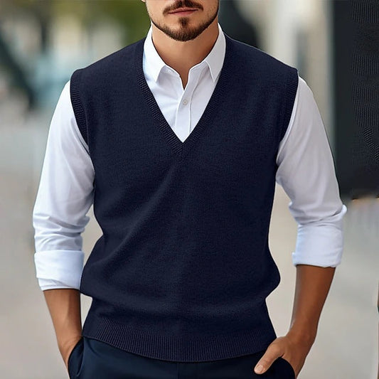 Men's Vest – Classic Fit – V-Neck – Lightly Knitted – Ribbed Edges