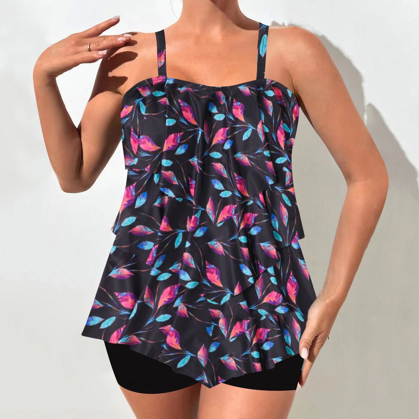 Women's Tankini Set – Relaxed Fit – Ruffle Top – Adjustable Straps – Swim Shorts
