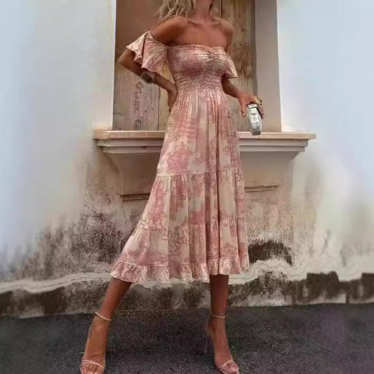 Dress for Women – Off-Shoulder – Ruffles – Smocked Bodice – Midi – Relaxed Fit