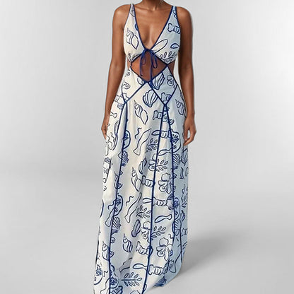 Maxi Dress Women – Light and Breathable – V-Neck with Cut-Out – Spaghetti Straps – Relaxed Fit