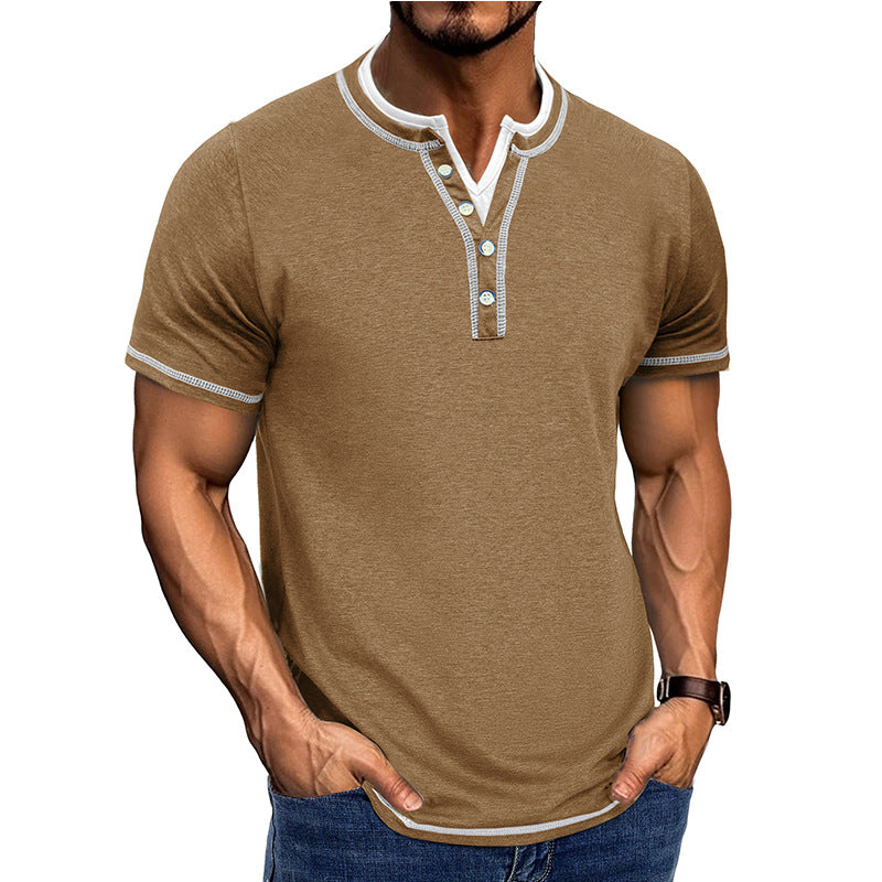 Men's Shirt Henley – Regular Fit – Breathable Cotton Feel – Short Sleeves