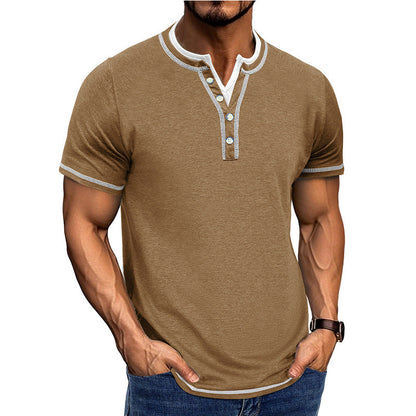 Men's Shirt Henley – Regular Fit – Breathable Cotton Feel – Short Sleeves