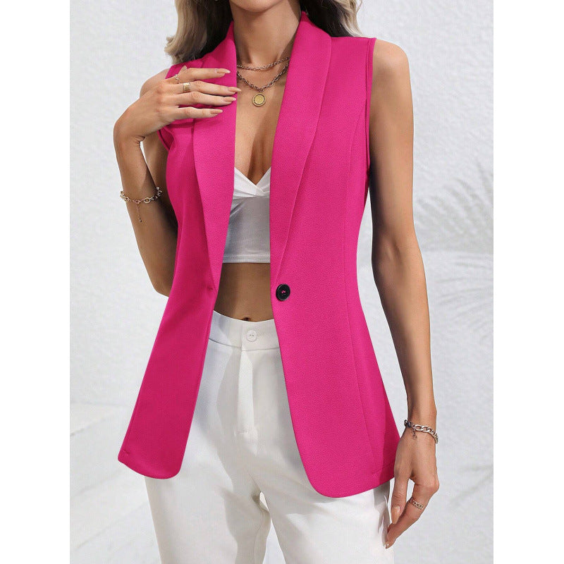 Women's Vest Jacket – Tailored Fit – Sleeveless – Round Neck – Single Buckle Closure