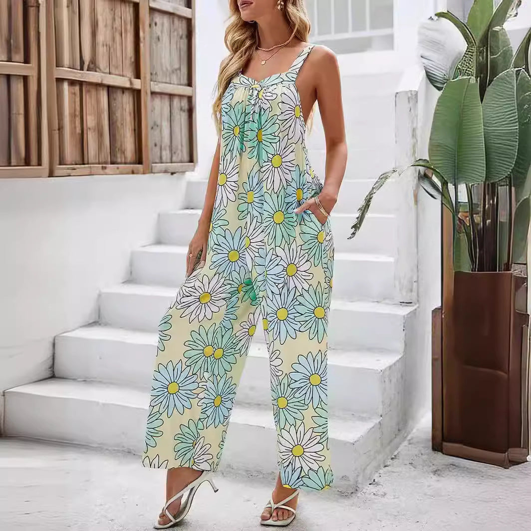 Women's jumpsuit – Wide leg – Loose fit – Lightweight fabric – Sleeveless printed style