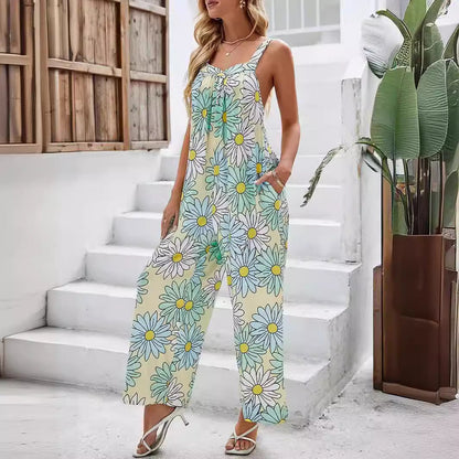 Women's jumpsuit – Wide leg – Loose fit – Lightweight fabric – Sleeveless printed style