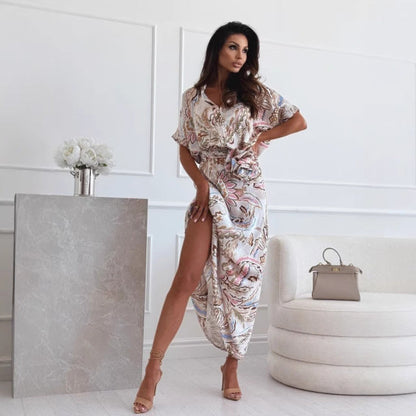 Damekjole midi – vintage blomstermønster – knytebelte – ståkrage – kort erm