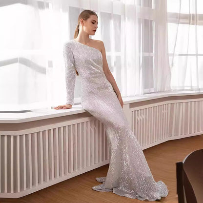 Dress for Women – Evening Gown – Slim Fit – One-Shoulder – Mermaid Cut – Sequin Details