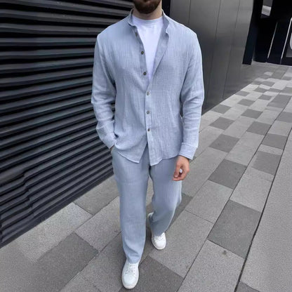 Men's Set – Linen Shirt and Pants – Relaxed Fit – Simple Style