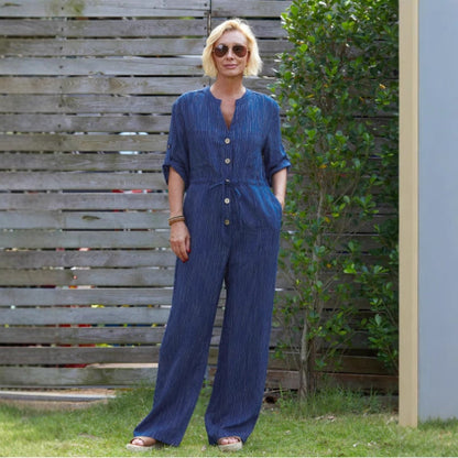 Women's jumpsuit – relaxed fit – natural fibers – adjustable waist – full length