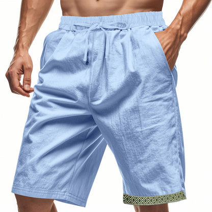 Men's Linen Shorts – Loose Fit – Breathable Fabric – Drawstring Waist – Boho Details
