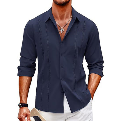 Men's Shirt with Long Sleeves – Slim Fit – Cotton Blend – Digital Print – Front Buttoning