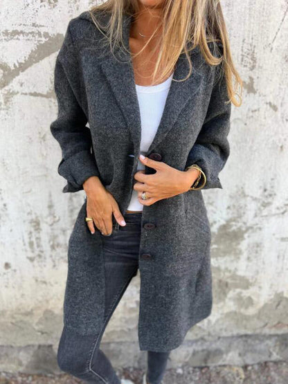 Women's Coat – Mid-Length – Relaxed Fit – Wool Feel – Single-Breasted – Lapels