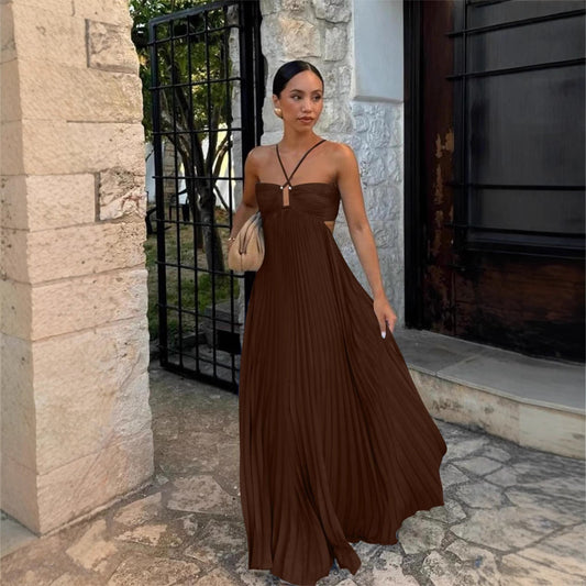 Women's Maxi Dress – Strapless – Cross-Cut Bodice – Pleated A-Line – Cutouts