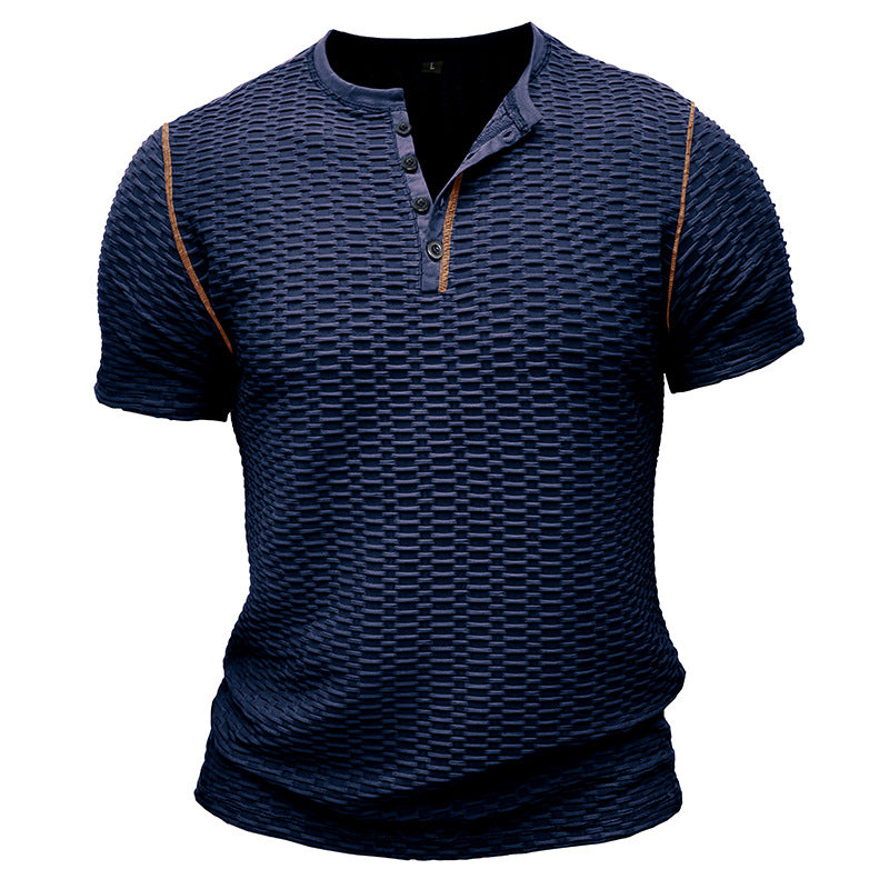 Men's Shirt Henley – Slim Fit – Textured Fabric – Short Sleeves – Relaxed Style