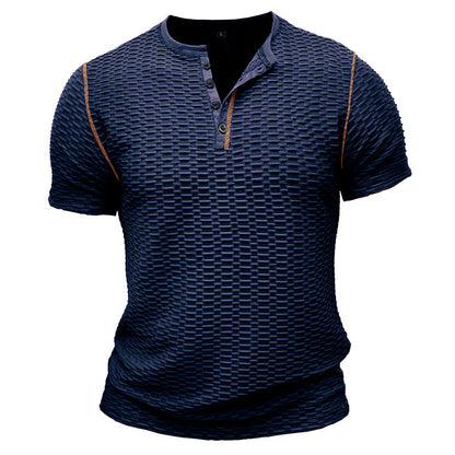 Men's Shirt Henley – Slim Fit – Textured Fabric – Short Sleeves – Relaxed Style