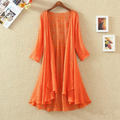 Women's Cardigan – Mid-Length – Open Front – Lace Back – Loose Fit – Breathable Fabric