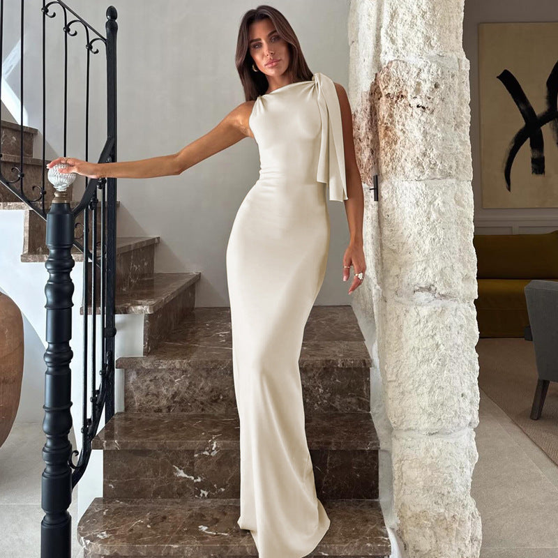 Dress woman – One-shoulder design – Slim fit – Ankle-length – Elegant party dress