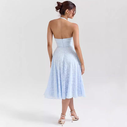 Dress for Women – Slim Fit – A-line Cut – Deep V-neck – Satin-like Fabric – Midi