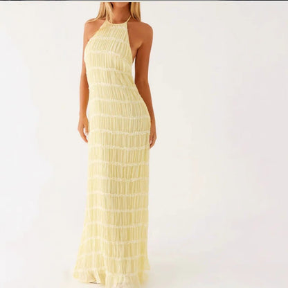 Dress for Women – Maxi Length – Halterneck – Ruched Bodice – Lace – Relaxed Fit