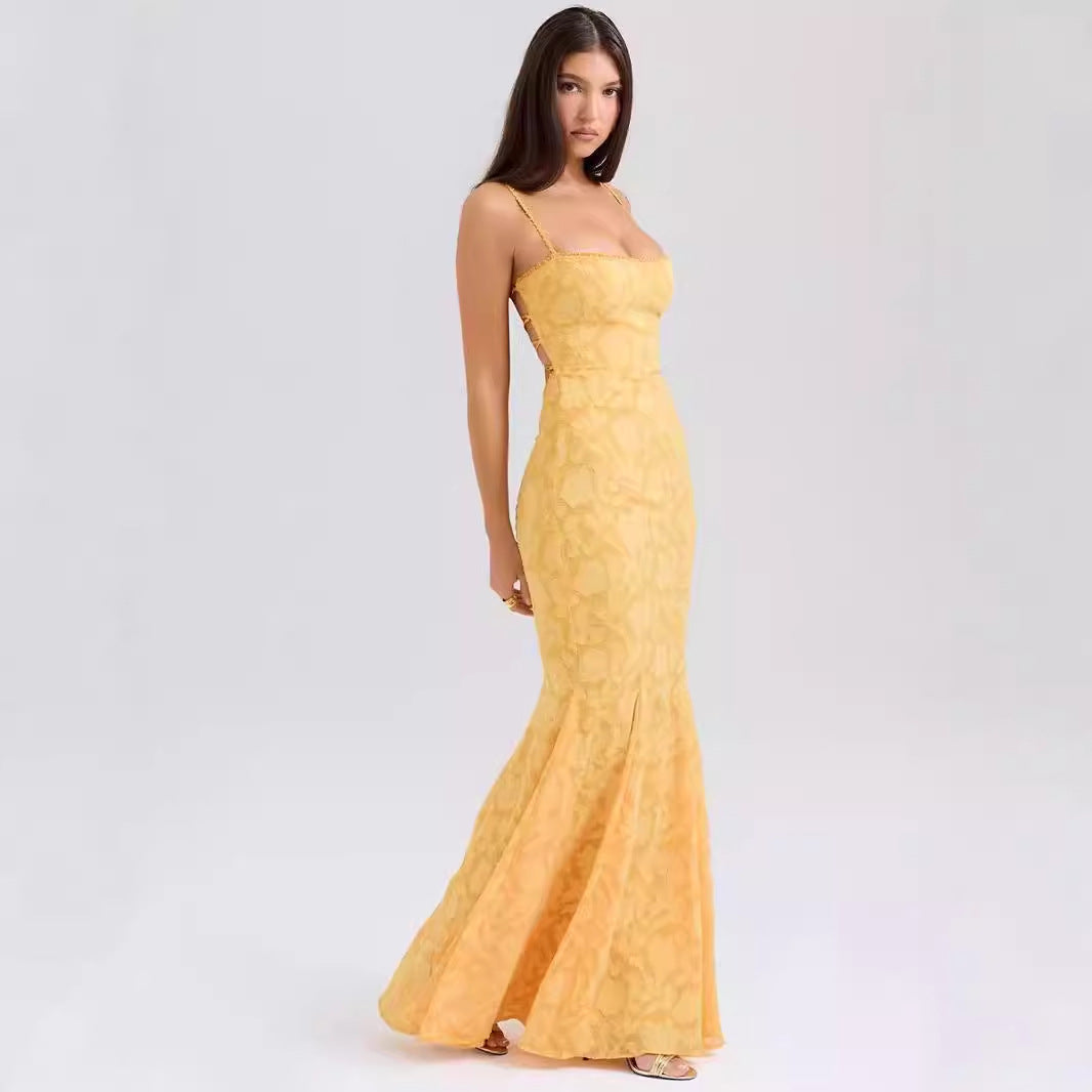 Dress for Women – Maxi – Slim Fit – Spaghetti Straps – Lace – Formal Elegance