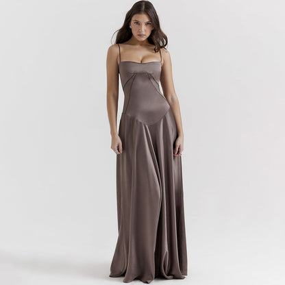 Dress for Women – Satin Finish – Slim Fit – Spaghetti Straps – Midi Length
