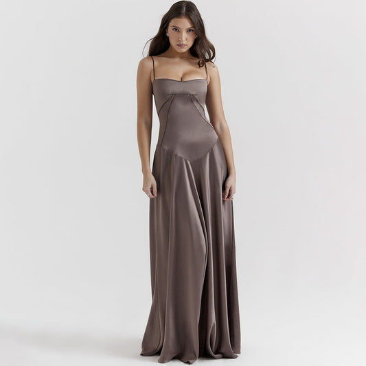 Dress for Women – Satin Finish – Slim Fit – Spaghetti Straps – Midi Length