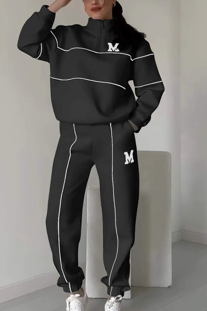 Women's Tracksuit – Oversized Fit – Cotton Blend – Half Zipper – Ribbed Collar
