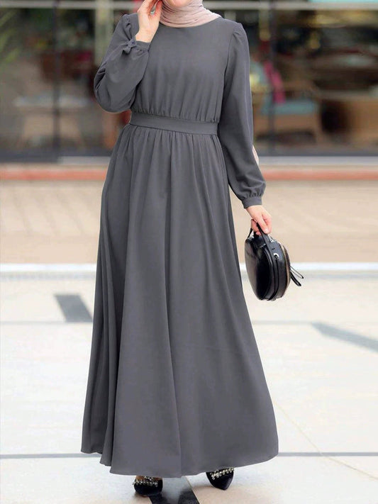 Maxi Dress Women – Fitted Waist – Wide Skirt – Long Sleeves with Bows
